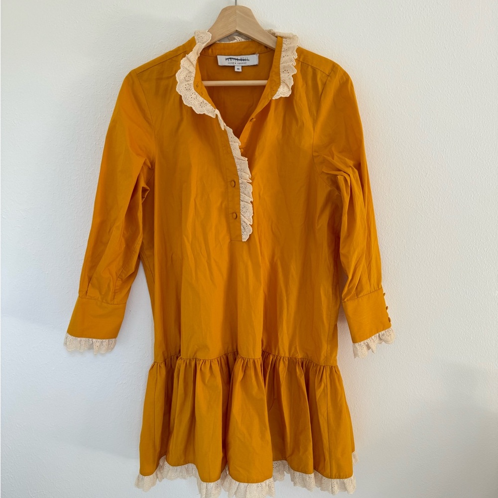 Hunter Bell Mustard Yellow Button Up Lace Detail Dress